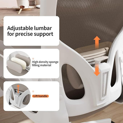 Office Chair Ergonomic Desk Chair with Lumbar Support&Headrest&Flip-up Arms Height Adjustable Rocking Swivel High Computer Chair Multi-Angle from 90° to 125° with 350LBS Capacity(White+Khaki-2)