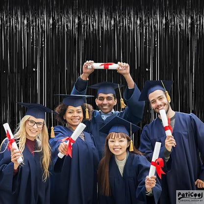 Thicken Black Streamers 2 Pack 3.2 x 8.2 FT, Black Tinsel Backdrop Curtains, Foil Fringe Photo Backdrop for New Years, Halloween, Retirement, Bachelor Party Decorations, Birthday Decorations for Men