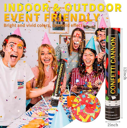 6 Pack 12 Inch Confetti Cannon Multicolor Confetti Popper Party Shooter for Wedding Birthday Graduation Celebration, These Pack of 6 Confetti cannon with Biodegradable Paper Launches 16 ft
