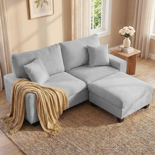 DOPEDIO L-Shaped Sectional Sofa with Storage Ottoman, Modern Chenille Recliner Loveseat, Removable Couch Covers, Pocket Spring Cushions, Solid Wood Frame, Easy to Install (71.25inch, Light Gray)