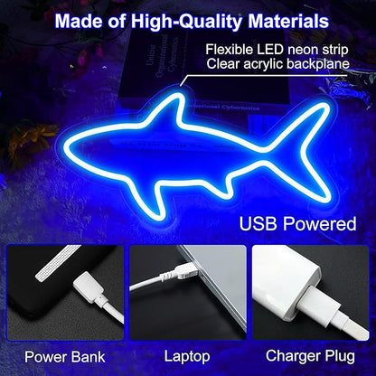 Neon Sign, Fish Led Neon Signs for Kids Gift, USB Powered Blue OceanTheme Art Neon Night Light Acrylic Light Up Sign for Kids Birthday Gift Festival Party Holiday Decor