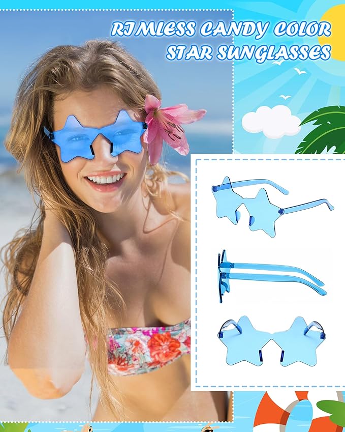 20 Pairs Rimless Star Sunglasses Bulk Transparent Candy Color Star Glasses for Women Men Party Favors