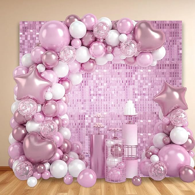 48 PCS Light Pink Shimmer Wall Backdrop, Square Sequin Photo Backdrops Panel, Glitter Wall Background for Birthdays, Weddings, Halloween, Engagements, Disco Bachelorette Party Decoration (6FTx8FT)