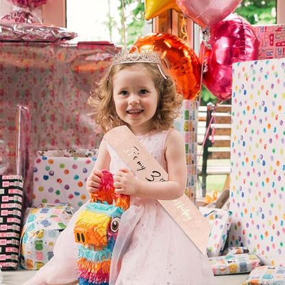 CIEHER 3th Birthday Party Supplies: Crown, Sash, Pearl Pin Set - Decorations for Little Girls' Special Day