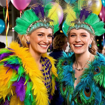 Women's Carnival Feather Headpieces Sequin Headdress for Wedding Masquerade Party Cosplay Feather Headbands