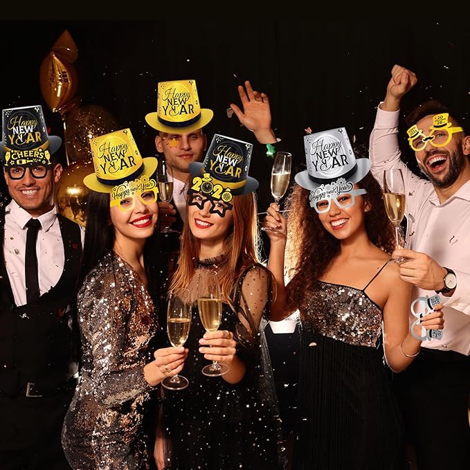 192PCS New Years Eve Party Supplies 2026 for 96 Guests, Happy New Years Decorations Party Favors Includes Top Hats, Tiaras, Glasses Accessories for Adults Kids Nye Decorations 2026