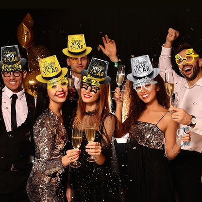 192PCS New Years Eve Party Supplies 2026 for 96 Guests, Happy New Years Decorations Party Favors Includes Top Hats, Tiaras, Glasses Accessories for Adults Kids Nye Decorations 2026
