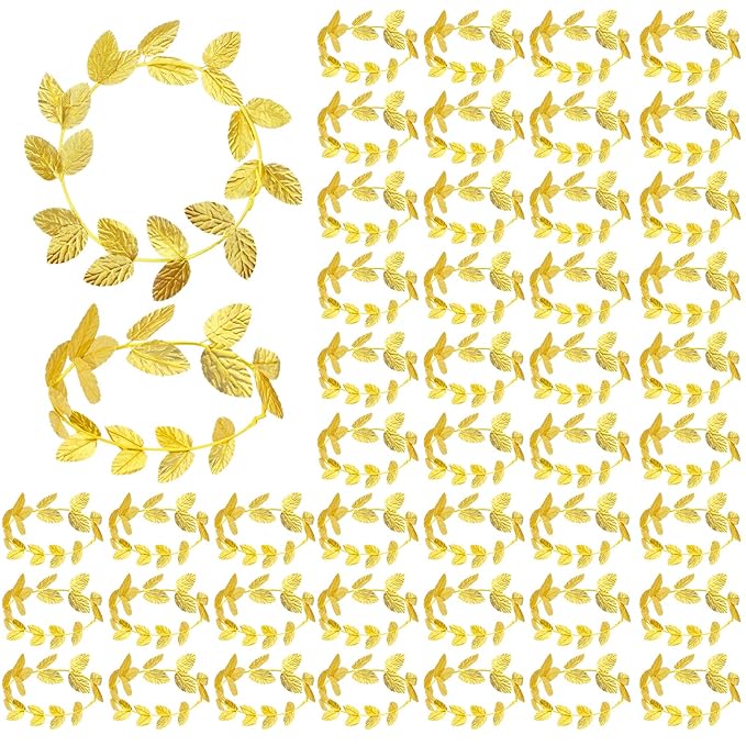 24 Pieces Roman Laurel Wreath Crown, Circlet Gold Leaf Crown, Headband Laurel Crowns, Greek Goddess Headpiece, Toga Headwear Greek Goddess Accessories for Halloween Wedding Party Decoration