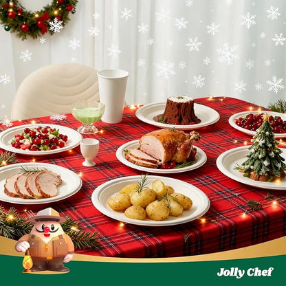 JOLLY CHEF Compostable Heavy Duty Plates 𝟭𝟬 𝗜𝗻𝗰𝗵 [𝟯𝟬𝟬 𝗣𝗮𝗰𝗸] Eco-Friendly Disposable White Paper Plates Made of Bagasse Biodegradable Bulk for Party Dinner Sugarcane Lunch Christmas
