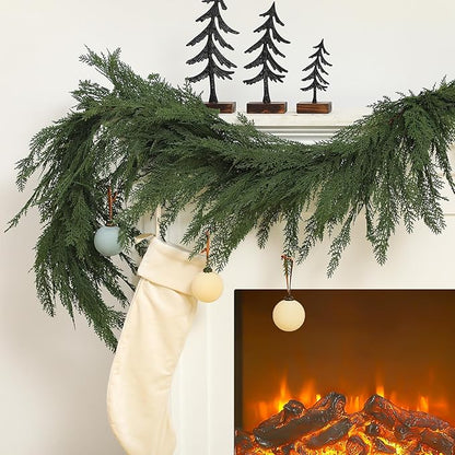 Jutom 1 PCS 6 ft Christmas Cedar Garland - Green Artificial Realistic Cedar Garland Faux Decoration for Table, Mantel, Wall Winter Holiday Party