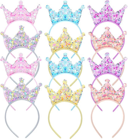 12 PCS Princess Crowns Headband,Glitter Headbands Crown,Sequin Crown Headband,Princess Tiara,Crowns Hair Accessories for Girls Women Birthday Party Wedding Prom Jewelry Cosplay Gifts