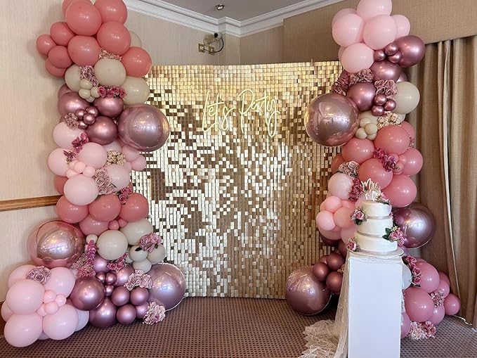 Shimmer Wall Backdrop Champagne Gold Sequin Wall Panel Backdrop Decor for Wedding, Anniversary, Birthday, Party, 36 Panels