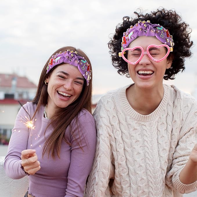PANTIDE Music Jeweled Knotted Headband - Singer Fans Gift Butterfly Sunglassses Rhinestone Crystal Embellished Headband Fashion Hair Accessories Birthday Back To School Gift for Women Girls (Purple)