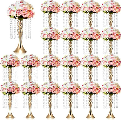 Unittype 20 Pcs Wedding Centerpieces for Tables 13 Inch Tall, Crystal Flower Stand Floral Vases for Tabletop Flower Arrangement Stand Valentines Gift Baptism Christmas Party Decor (Gold)