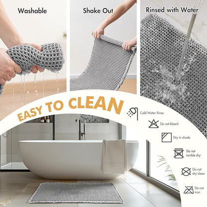 MIULEE Set of 2 Waffle Bathroom Runner Rugs, Boho Bath Rugs Non Slip Washable, Super Absorbent Runner Bath Mats, Rubber Backed, Ideal for Hallway Laundry Room, Light Grey, 2'x6'(24x72 Inch)