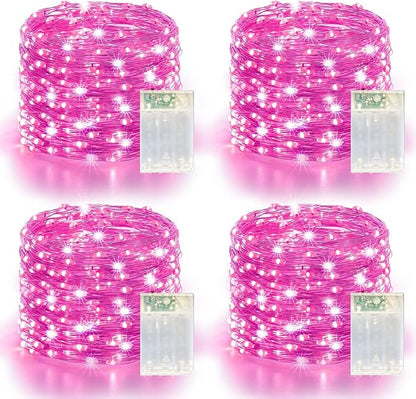 4 Pack 240LED Christmas Fairy Lights Battery Operated - 20FT Twinkle Lights with 2 Lighting Modes Indoor Outdoor, Waterproof Led Fairy String Lights for Bedroom, Wedding, Dorm, DIY Decor, Pink