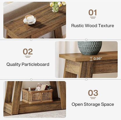 Tribesigns Wood End Table, Small Side Table with 2 Storage Shelves, Rustic Accent Narrow Nightstand for Living Room, Bedroom (2, Rustic Brown)