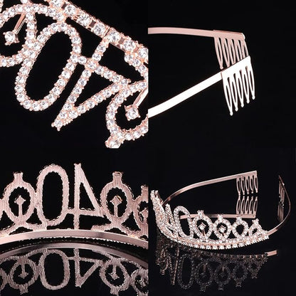 CIEHER 40th Birthday Crown + Sash + Pearl Pin Set for Women, Tiara, Gifts for Friends, Party Decorations & Favors