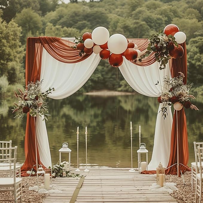 Wokceer Wedding Arch Draping Fabric Terracotta 4 Panels 28.7" x 20FT Sheer Drapes Backdrop for Ceremony, Birthday Party, Bridal Shower Decoration