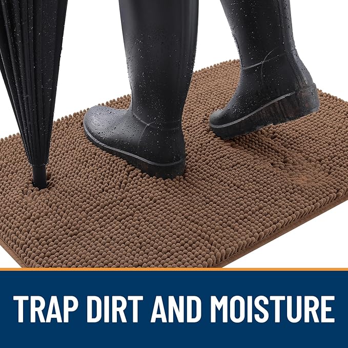 OLANLY Dog Door Mat for Muddy Paws 59x20, Absorbs Moisture and Dirt, Absorbent Non-Slip Washable Doormat, Quick Dry Chenille Mud Mat for Dogs, Entry Indoor Entryway Carpet for Inside Floor, Mocha