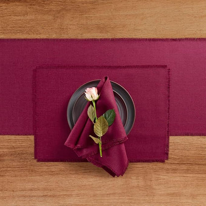 Solino Home Beet Linen Napkins Set of 4-100% Pure Linen Fringe Dinner Napkins 20 x 20 Inch for Fall, Autumn, Christmas, Holiday, Winter, New Year