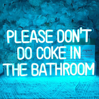 SYLHOME Please Don't Do Coke in the Bathroom Game Room Bedroom Bar Store Wall Decor Sign Birthday Christmas Party Backdrop USB 16.9"X9.2" Ice Blue