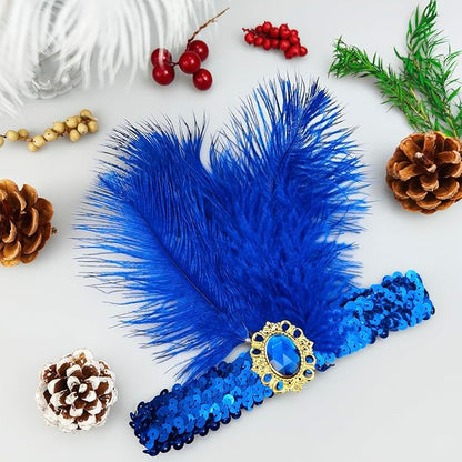 Feather Headpiece Sequins Headbands 1920s Flapper Showgirl Headpieces for Women Girls Carnival Party Accessories