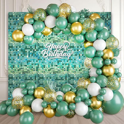 48 PCS Light Green Shimmer Wall Backdrop, Laser Square Sequin Photo Backdrops Panel, Glitter Wall Background for Birthdays, Weddings, Engagements, Jungle Hawaiian Party Decoration (6x8FT)