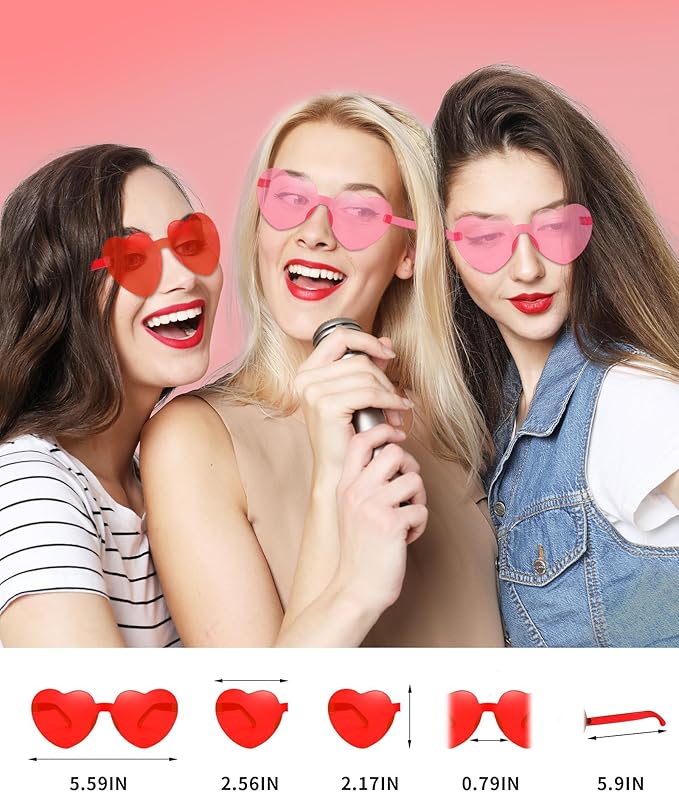 20 Pairs Heart Sunglasses for Women Bulk Transparent Heart Shaped Sunglasses Bachelorette Party Glasses Fun Glasses for Party Favor to Add A Splash of Fun And Style (20Pcs Pink+Red)