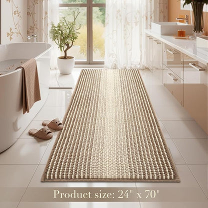 BSICPRO Large Bathroom Rug, Non Slip 24 x 70 Inches Water Absorbent Chenille Bath Runner Rug Floor Mat Machine Washable (Tan)