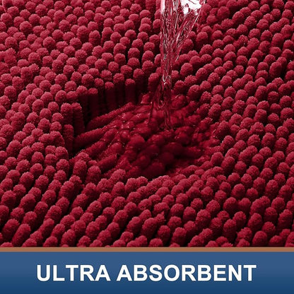 Smiry Luxury Chenille Toilet Rugs U-Shaped 20x20, Soft Absorbent Non-Slip Contour Bathroom Rugs for Toilet, Machine Washable Contoured Bath Mats, Red