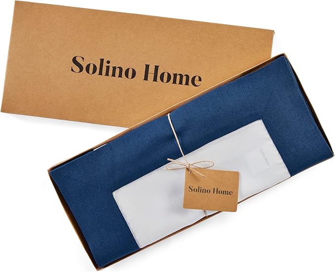 Solino Home Linen Table Runner 72 Inches Long - Indigo Blue and White 100% Pure Linen 14 x 72 Inch Table Runner for Dining, Fall, Autumn - Contempo