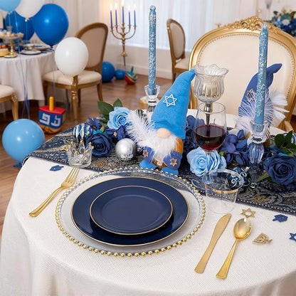 WDF 300PCS Navy Blue Plates Disposable - Blue Plastic Plates 50guest Heavy Duty Plastic Dinnerware Sets for Hanukkah/Party/Wedding/Birthday