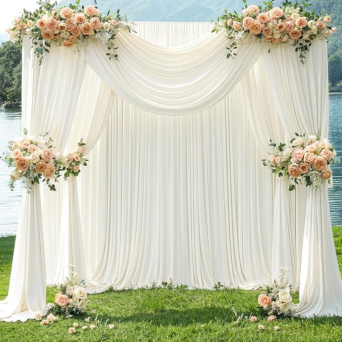 Ivory Backdrop Curtain for Wedding Parties Wrinkle Free Ivory Photo Curtains Backdrop Drapes Fabric Decoration for Baby Shower Photoshoot 5ft x 7ft,2 Panels