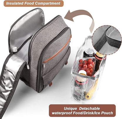 Sunflora Insulated Picnic Backpack for 2 Person Bag with Cooler Compartment, Blanket and Stainless Steel Cutlery Set for Couple, Lovers and Friends (Brush Beige)