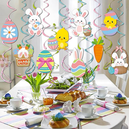 Easter Party Decorations Egg-Bunny Streamers - 16Pcs Cute Hanging Swirl Ceiling,Easter Birthday Kids Favors Gifts Supplies Spring Carrot Chicks Decor Hugtmr