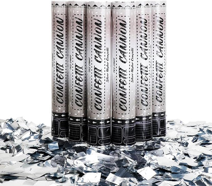 12 Inch Confetti Cannons (6 Pack) – Silver Mylar Confetti Poppers - Air Powered Party Poppers Confetti Shooters for Birthday, Wedding, Graduation, Christmas, New Year Celebrations