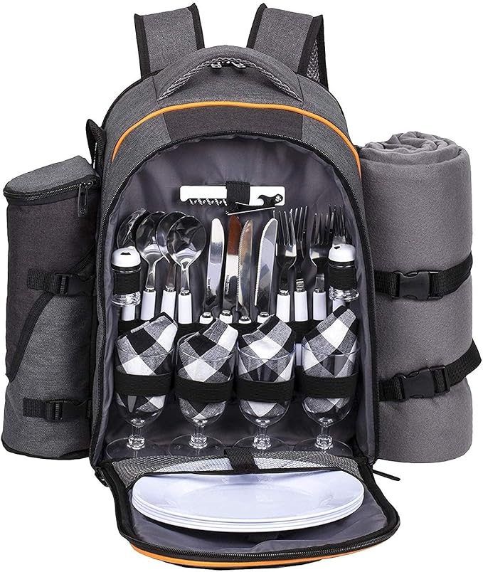 Hap Tim Picnic Basket Backpack for 4 Person with Insulated Cooler Compartment, Wine Holder, Fleece Blanket, Cutlery Set, Engagement Gifts for Couples, Bridal Shower Gift, Wedding Gifts(36021)