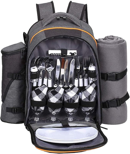 Hap Tim Picnic Basket Backpack for 4 Person with Insulated Cooler Compartment, Wine Holder, Fleece Blanket, Cutlery Set, Engagement Gifts for Couples, Bridal Shower Gift, Wedding Gifts(36021)