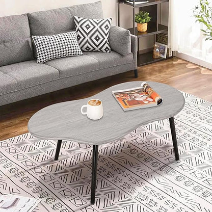 Farmhouse Coffee Table Rustic Grey Cloud Shape Coffee Tables for Small Spaces Unique Irregular Center Table with Wood Frame Decorative Furniture for Living Room, Office