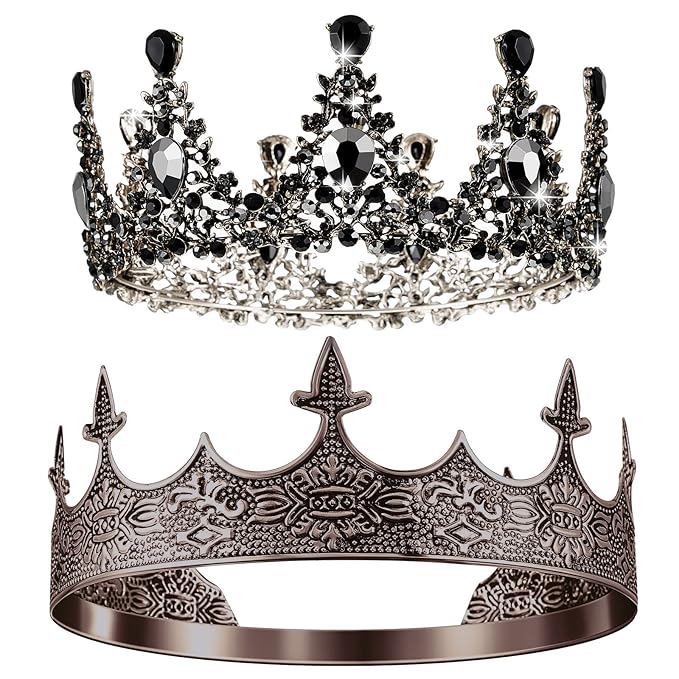 Sureio 2 Pcs King and Queen Crowns Set Antique Baroque Royalty Tiaras Costume Accessories for Halloween Couple Cosplay, Birthday Wedding Prom Party(Gothic Style)
