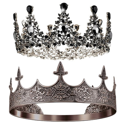 Sureio 2 Pcs King and Queen Crowns Set Antique Baroque Royalty Tiaras Costume Accessories for Halloween Couple Cosplay, Birthday Wedding Prom Party(Gothic Style)