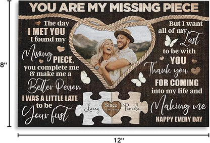 Dem Canvas Personalized Canvas Prints, Custom Photo And Name, You Are My Missing Piece, Wedding Gifts For Couple Anniversary Wedding Engagement Gift For Couples Canvas (12x08)