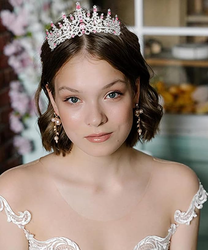 COCIDE Pink Crowns for Women Pink Tiaras for Women Princess Tiaras for Girls Costume Halloween Hair Accessories Royal Crystal Headbands Cosplay Birthday Pageant Bride Headpieces