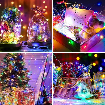 Litogo 3 Pack 33 FT 100 LED Colored Fairy Lights Battery Operated with Remote and Timer, IP65 Waterproof Twinkle Light Battery Powered 8 Mode Multicolor String Light for Indoor Outdoor Christmas Decor