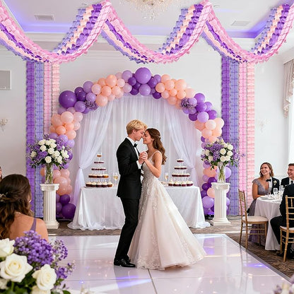 12Pcs Purple Pink Party Decorations, Hanging Pink and Lavender Paper Streamers Garland for Girls Women Baby Bridal Shower Wedding Graduation Birthday Galentines Valentines Day Decorations