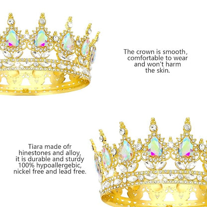 Queen Crown Rhinestone Wedding Crowns and Tiaras for Women Costume Party Hair Accessories Princess Birthday Crown Crystal Bridal Crown (Gold Crown-A+B)