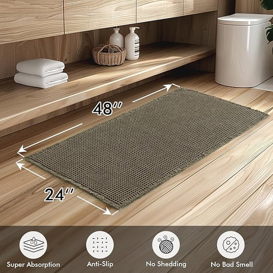 MIULEE Set of 2 Waffle Bathroom Runner Rugs, Boho Bath Rugs Non Slip, Super Absorbent Runner Bath Mats, Rubber Backed Shower Mats for Hallway Bedroom Laundry Room, Green, 2'x4'(24x48 Inch)