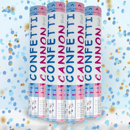 4 Pack Gender Reveal Confetti Cannon, 12 in Blue Round Shaped Paper Party Poppers Cannons, Confetti Poppers For Baby Boy Gender Reveal Baby Showers (Round, Blue)