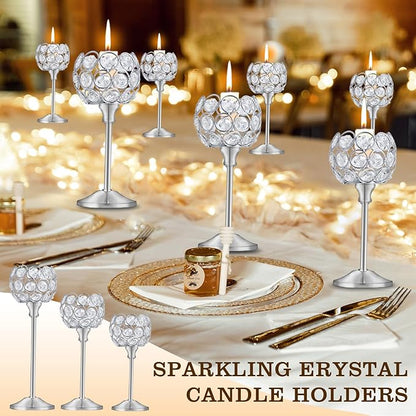 Crystal Candle Holders Set of 3 for Wedding Centerpieces Gold Or Silver Candle Holders Bulk Decorative Tealight Candle Holder for Wedding, Party,Table Centerpieces Decoration (Silver, 2 Sets(6 Pcs))